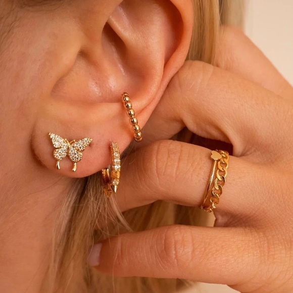 18k Gold Plated *Beads Set* Cuff Earrings - Picture 3 of 9